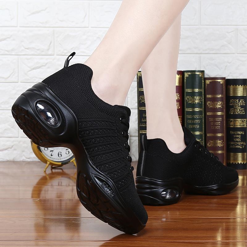 Γυναικεία μεγάλα μεγέθη ιπτάμενα υφαντά και αναπνεύσιμο κάτω μέρος Αύξηση αθλητικά παπούτσια μπαλέτου Γυναικεία παπούτσια χορού