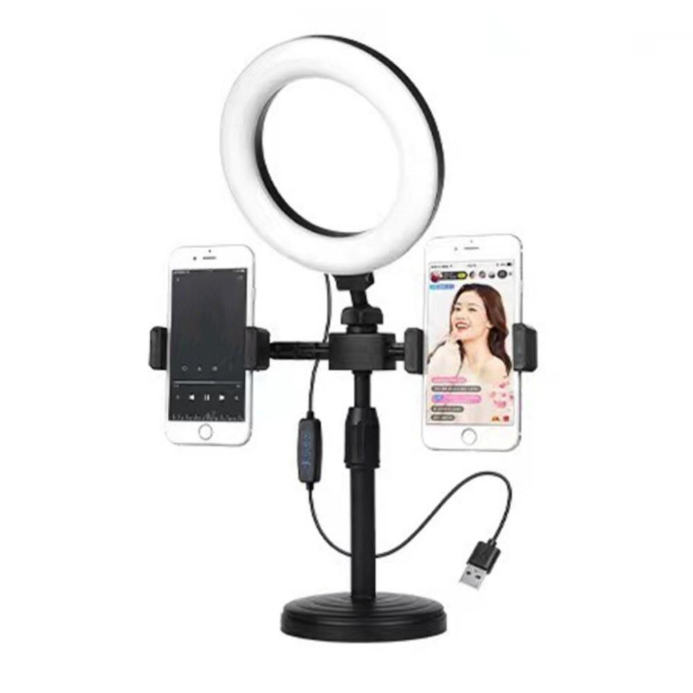 Dual Phone Position Fill Light Phone Holder Stable Base LED Circular Light  Video