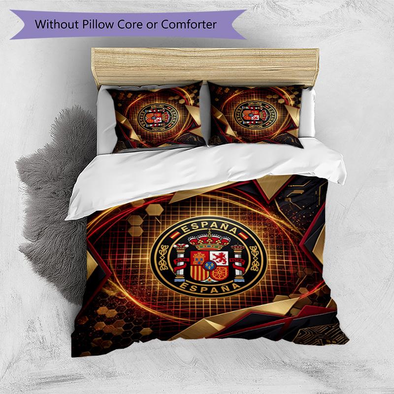 Spain Football Printed Bedding 3 Piece Set Cozy Breathable Bed Cover Set As Housewarming Holiday Gift