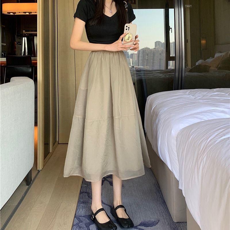 

Универсальная юбка-полусолнце из органзы для женщин на лето, средней и длинной длины, с высокой талией, пышная сетчатая юбка-полусолнце А-силуэта L