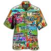 Hawaiian Men Shirt 3D Car Print Short Sleeve Blouse Summer Beach Vacation Single Breasted Fashion Lapel Men's Clothing