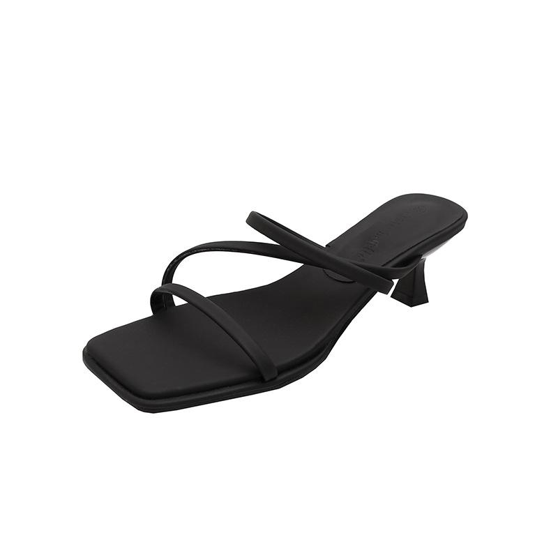 

Сексуальные черные туфли на среднем каблуке женские туфли на тонком каблуке с ремешком на высоком каблуке летние босоножки с открытым носком женские сандалии из мягкой кожи новые 34