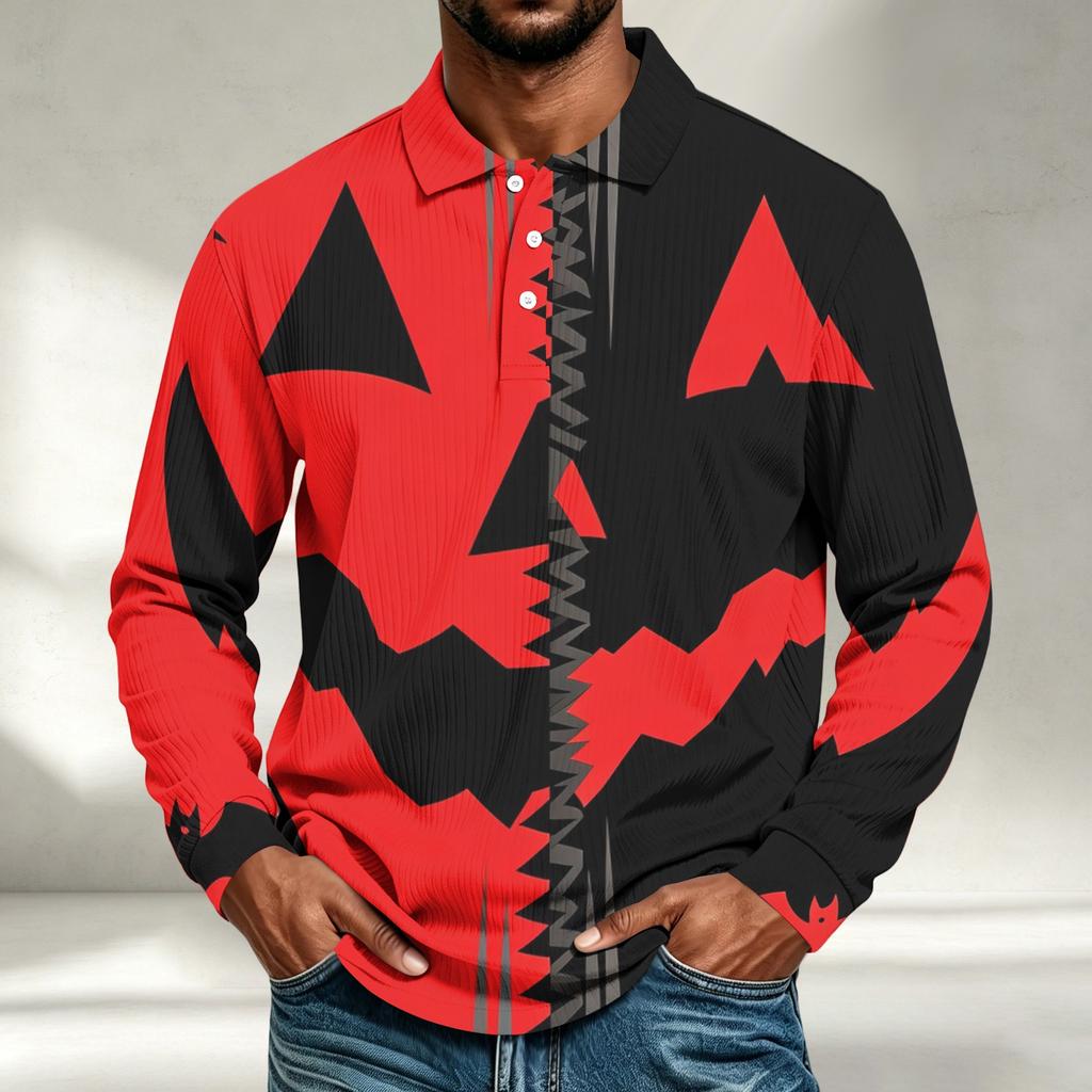 Men's Casual Halloween Print Long Sleeve Shirt Loose Fit