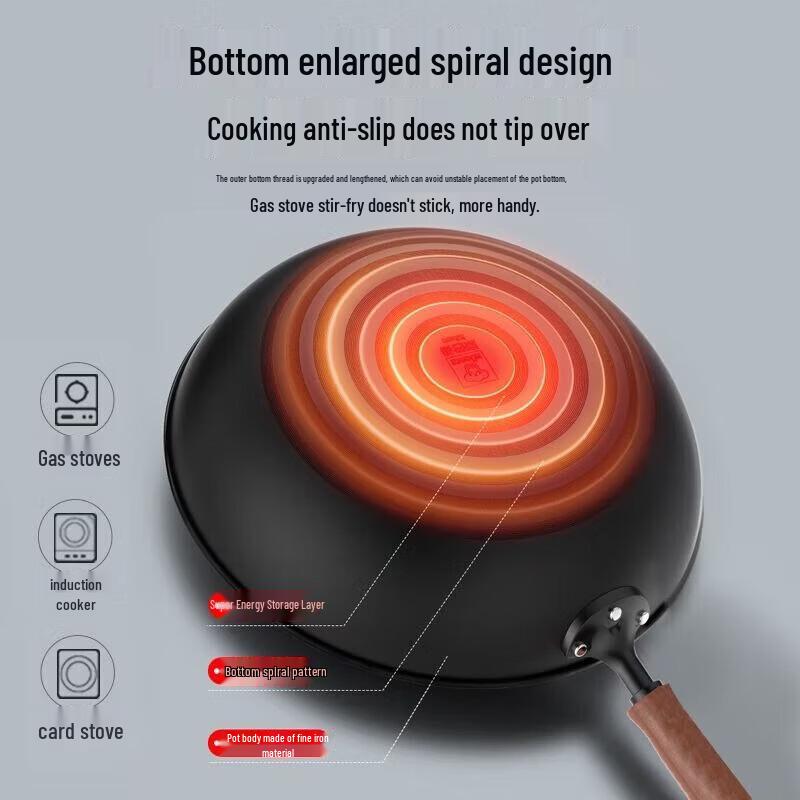 KOBACH 34cm Non-stick Fine Iron Stir-fry Wok