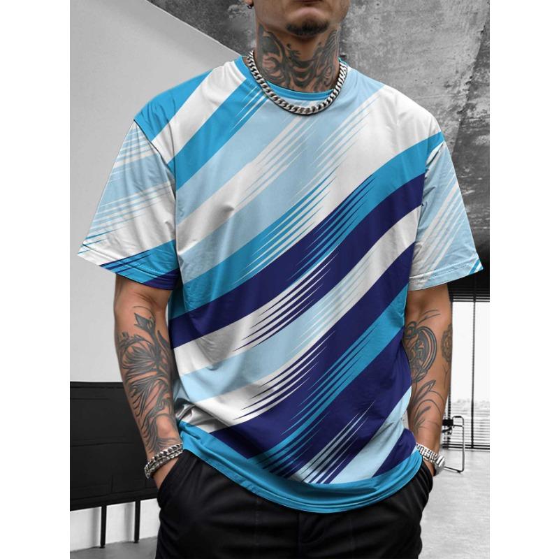 Outdoor Fitness Sports Men's Short Sleeved T-shirt Casual Top Summer Striped Style