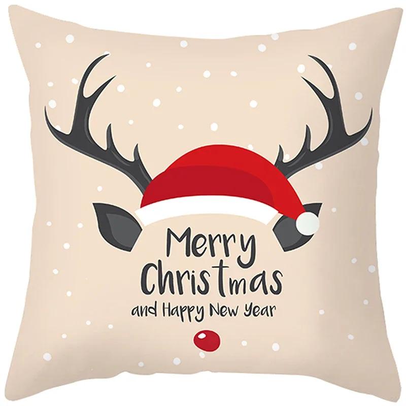 Merry Christmas Cushion Cover Santa Claus Elk Pillow Cover Living Room Sofa Home Room Decorations
