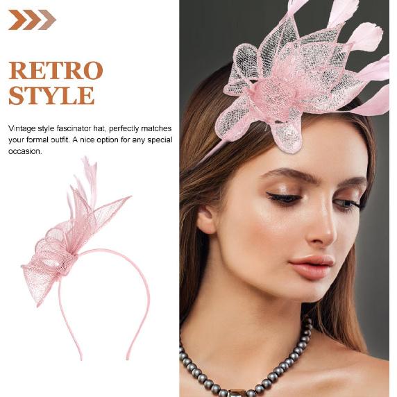 Chapeau Fascinator Rose en Maille Ipetboom avec Bandeau et Pince à Cheveux, Petit Chapeau pour Cocktail et Tea Party pour Femmes, Accessoire de Cheveux Léger pour Occasion Spéciale
