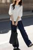 Blouse Summer Sleeve Puff Sleeve Top Crew Neck Loose Fit Body Covering Plain Jacket Feminine Cute Stylish Casual [H. zroy] Women's T-shirt 3/4