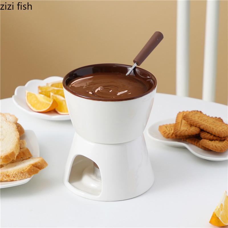 Ceramic Chocolate Pot Heating Furnace Ice Cream Cup Cheese Bowl Dessert Plate Pastry Plate Chocolate Fondue Fruit Bowl Dish