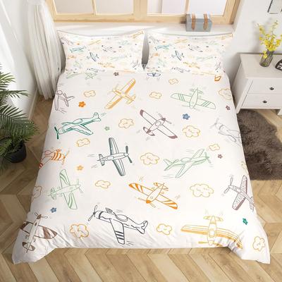 Aircraft Duvet Cover Sets Queen King Size Airplane Pattern Bedding Set for Kids Boys Girls Aerospace Aviation Themed Quilt Cover