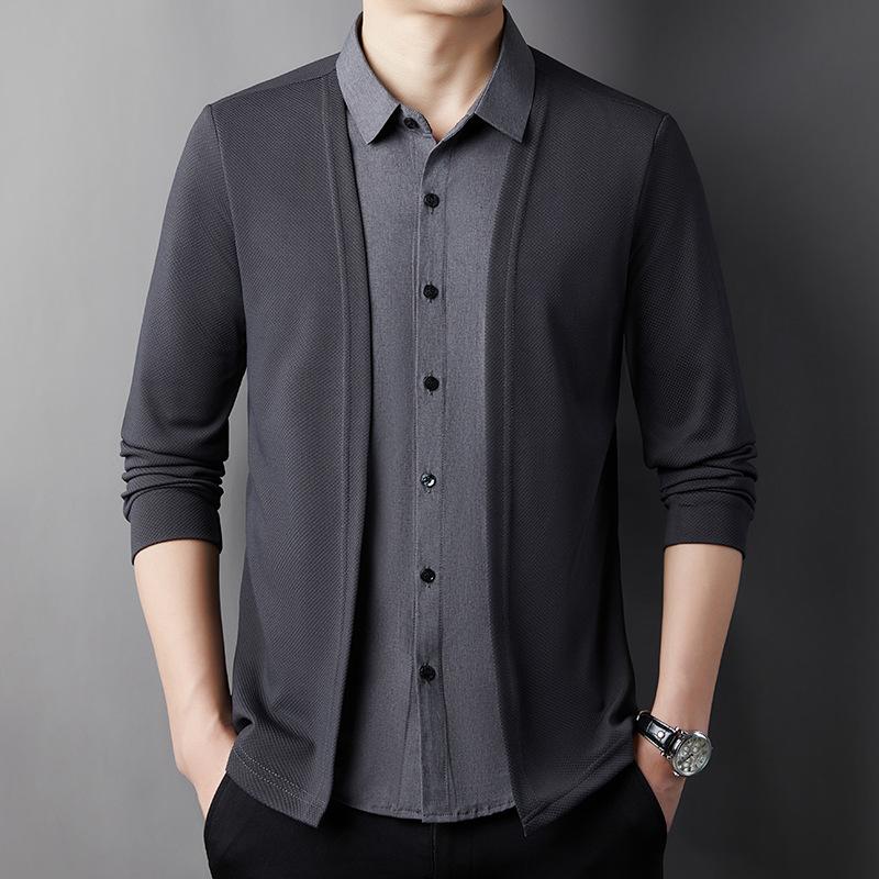 Men's Spring Fake Two-Piece Business Casual Knit Cardigan