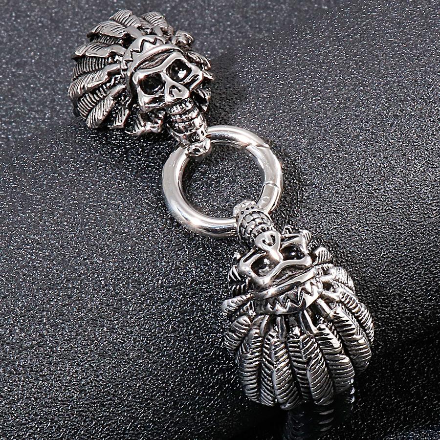 Gothic Punk Style Double Skull Head Bracelet for Men Retro Stainless Steel & Braided Leather Men's Wrap Bracelets Jewelry Accessory