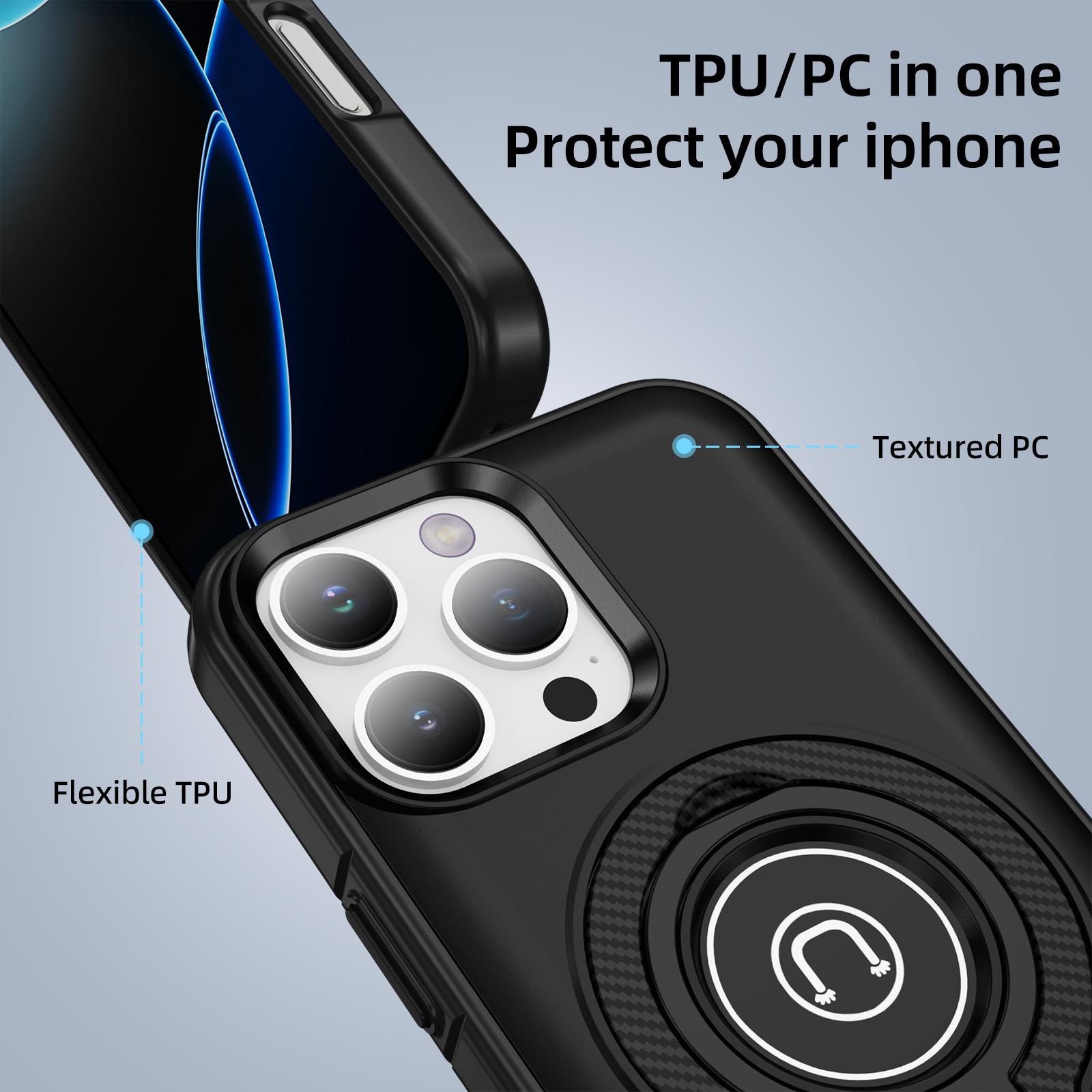 

For iPhone 16 Pro Max Case TPU+PC Magnetic Car Mount Phone Cover with Ring Kickstand Navy Blue