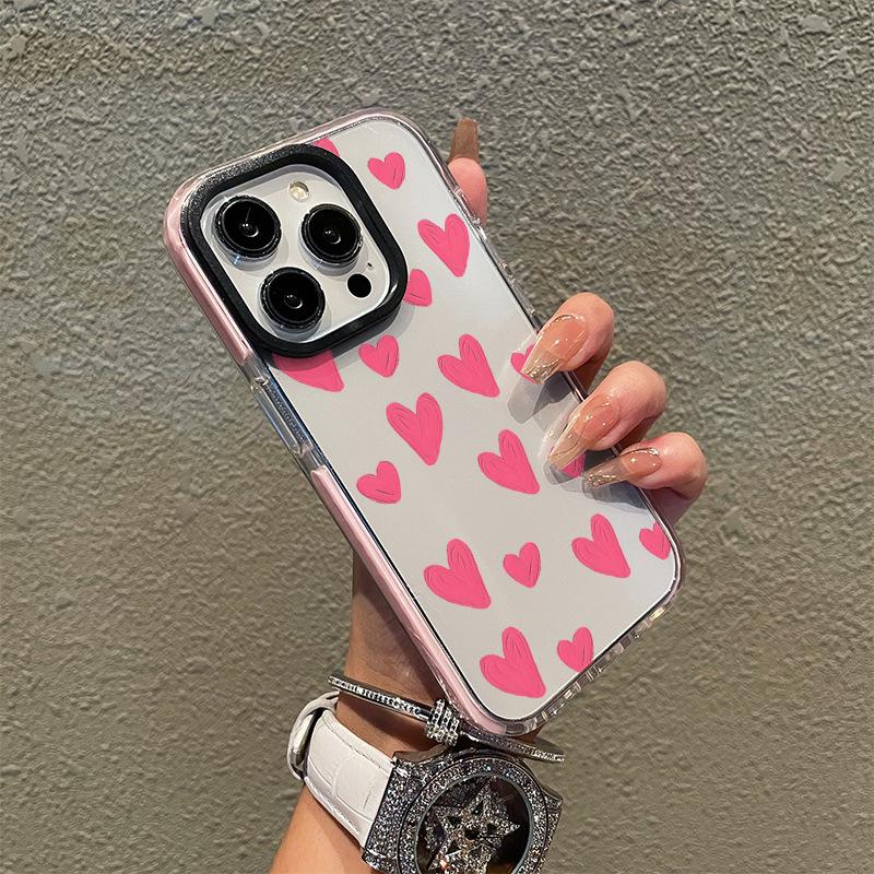 Summer new iphone14 simple powder love mobile phone case Apple 16 transparent mobile phone case 17promax girls