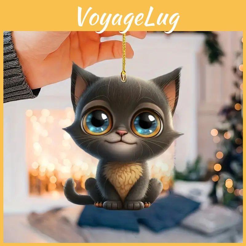 Flat Surface Acrylic Playful Big Eyed Cat Christmas Tree Pendant Hanging