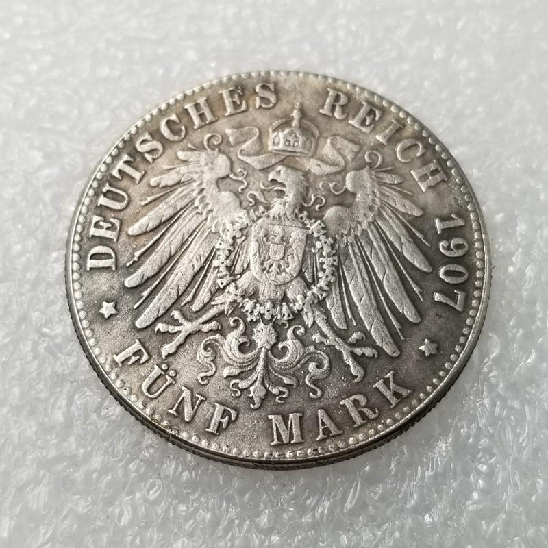 Antique Craftsmanship 1907 German Silver Dollar Commemorative Coin, Silver-Plated, Foreign Currency #1810