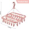 Pink 32 Clips Clothes Drying Hanger,PP Windproof Clothespin for Underwear Sock,Household Foldable Multi-functional Laundry Racks
