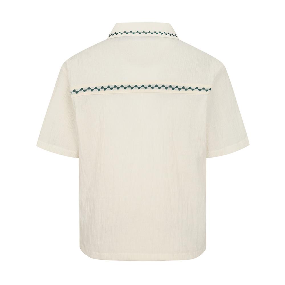 MALBON GOLF Summer Pleated Half-Open Collar T-Shirt Ivory (Man)