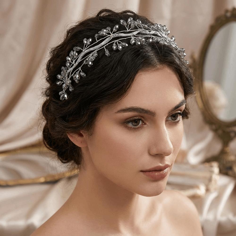 Woven Wire Crystal Leaf Branch Headband Elegant Headpiece Luxury Decorative Hair Hoop Women