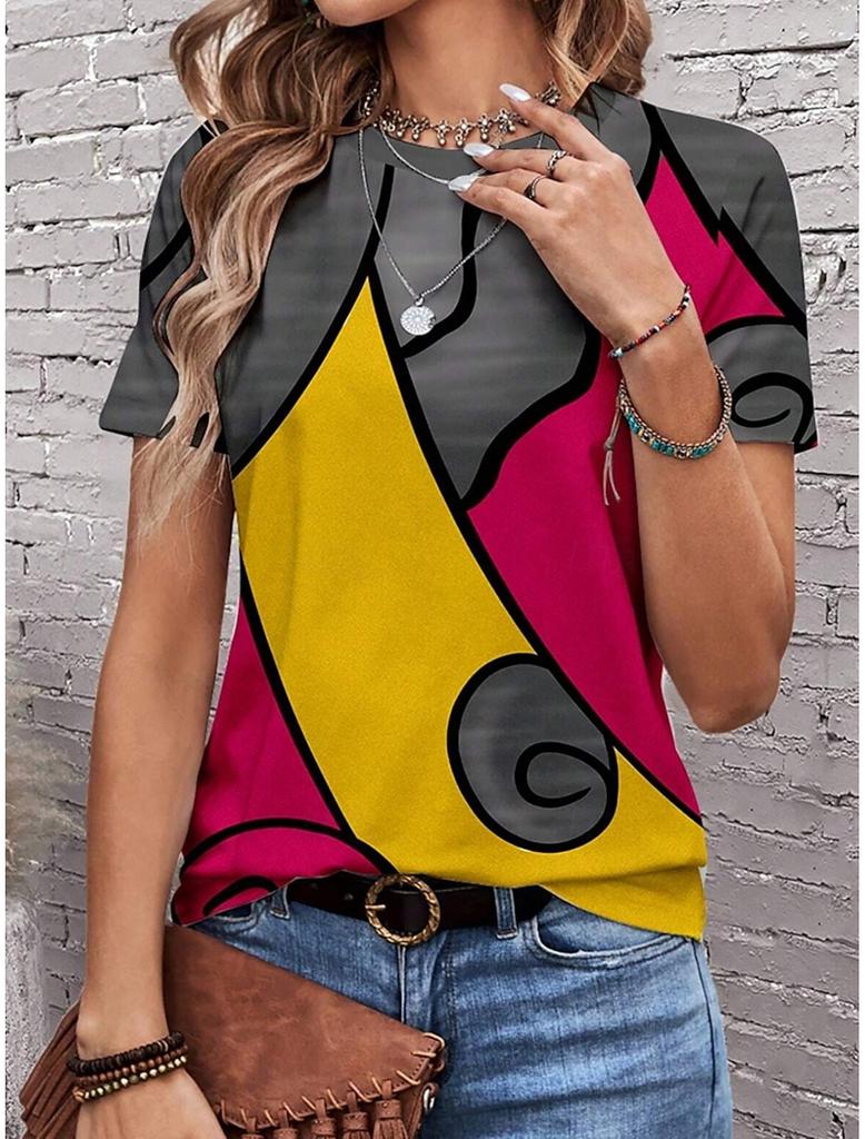 Summer 3d Printing Women's Irregular T-shirts, Casual T-shirts, Women's Round Neck T-shirts, Clothing