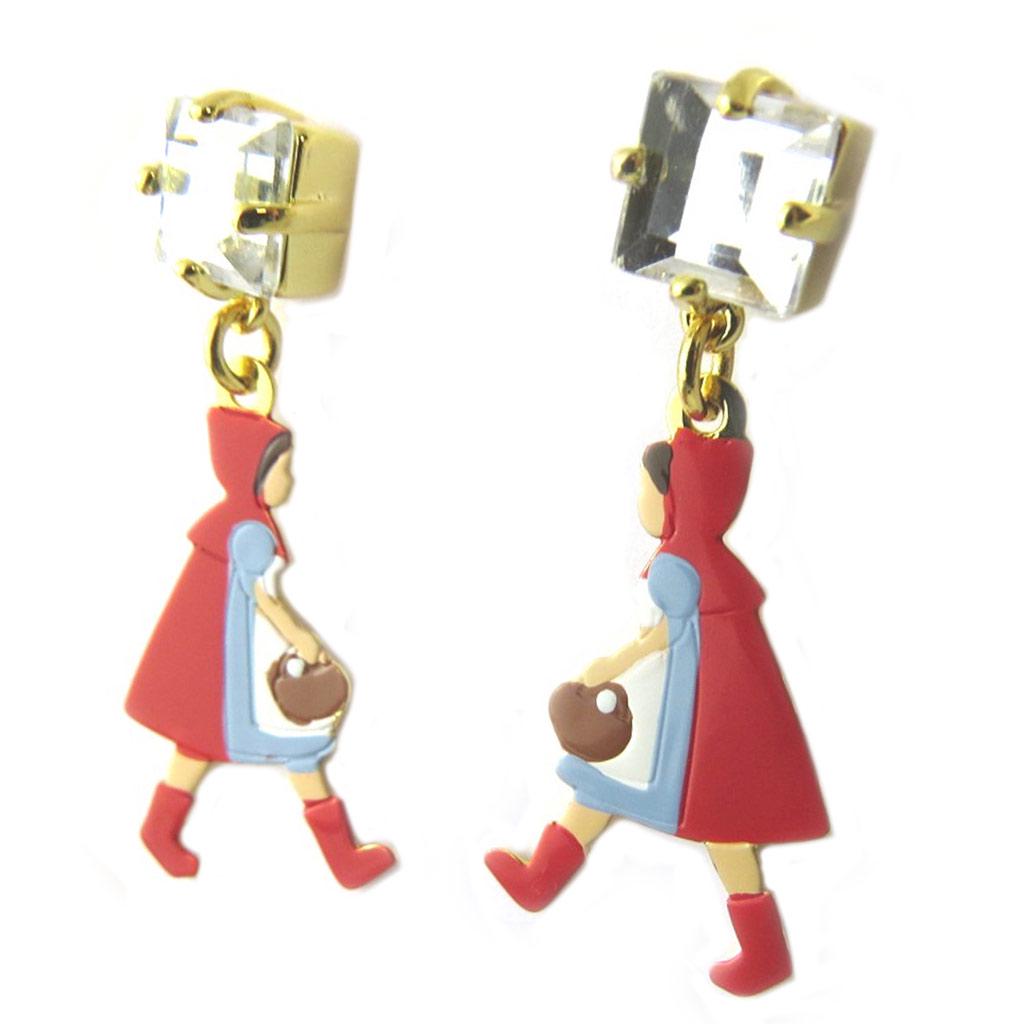 Les Trésors De Lily [P2021] - Artisanal Earrings 'Monde Merveilleux' (Red Riding Hood) Multi-colored Gold - 35x15 Mm