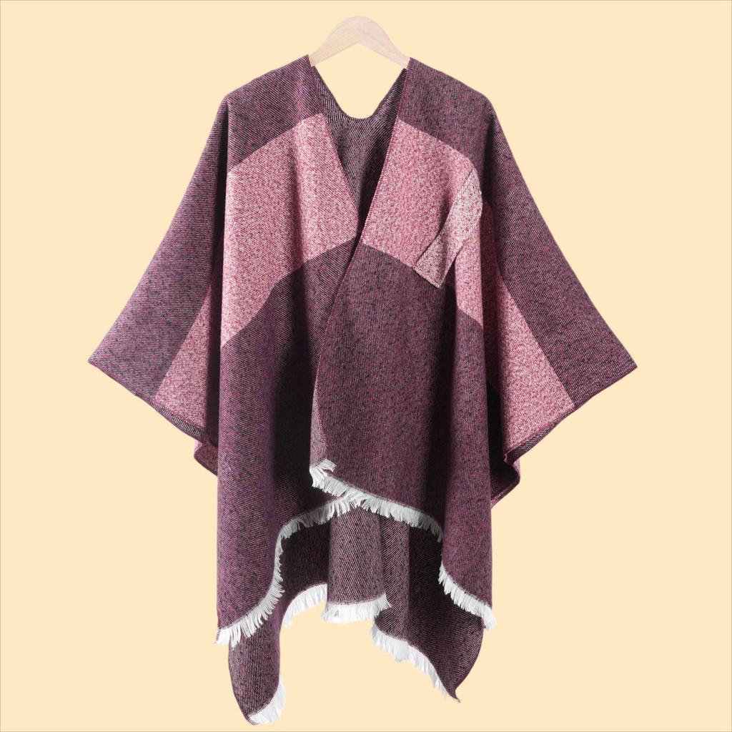 Damen Herbst & Winter Doppelseitiger Faux-Kaschmir Umhang Schal - Einfarbig mit Schlitz