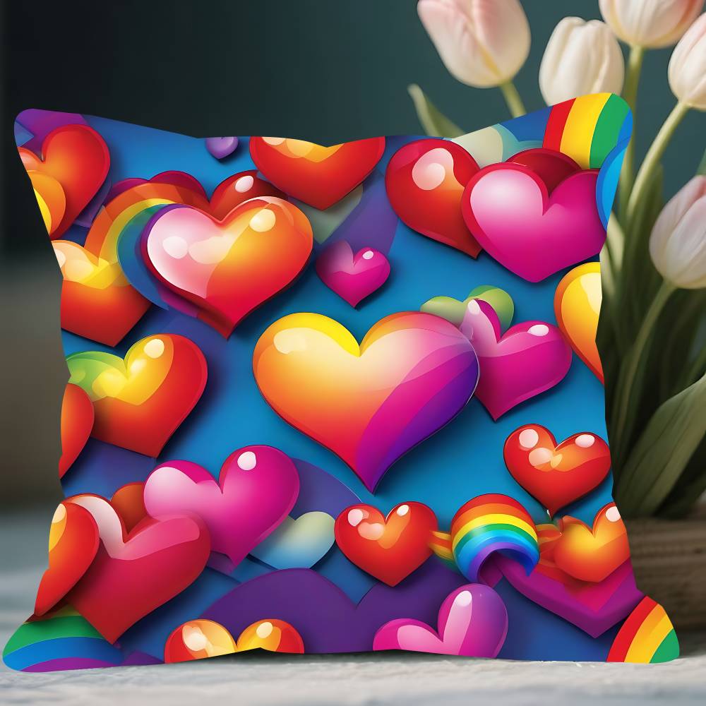 

Rainbow Heart Cushion Cover Pillow Cover Decor Pillowcase Printed Cushion Case For Couch 12x12Inch