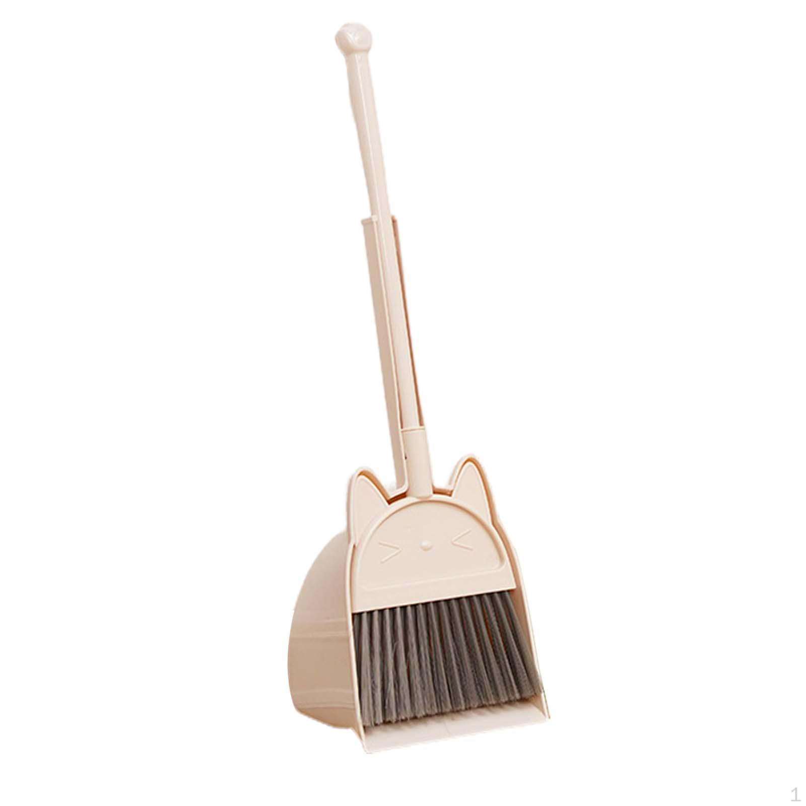 Children Cleaning Broom Dustpan Set, Kids Sweeping House Toy Set for Age Boys Birthday Light Yellow