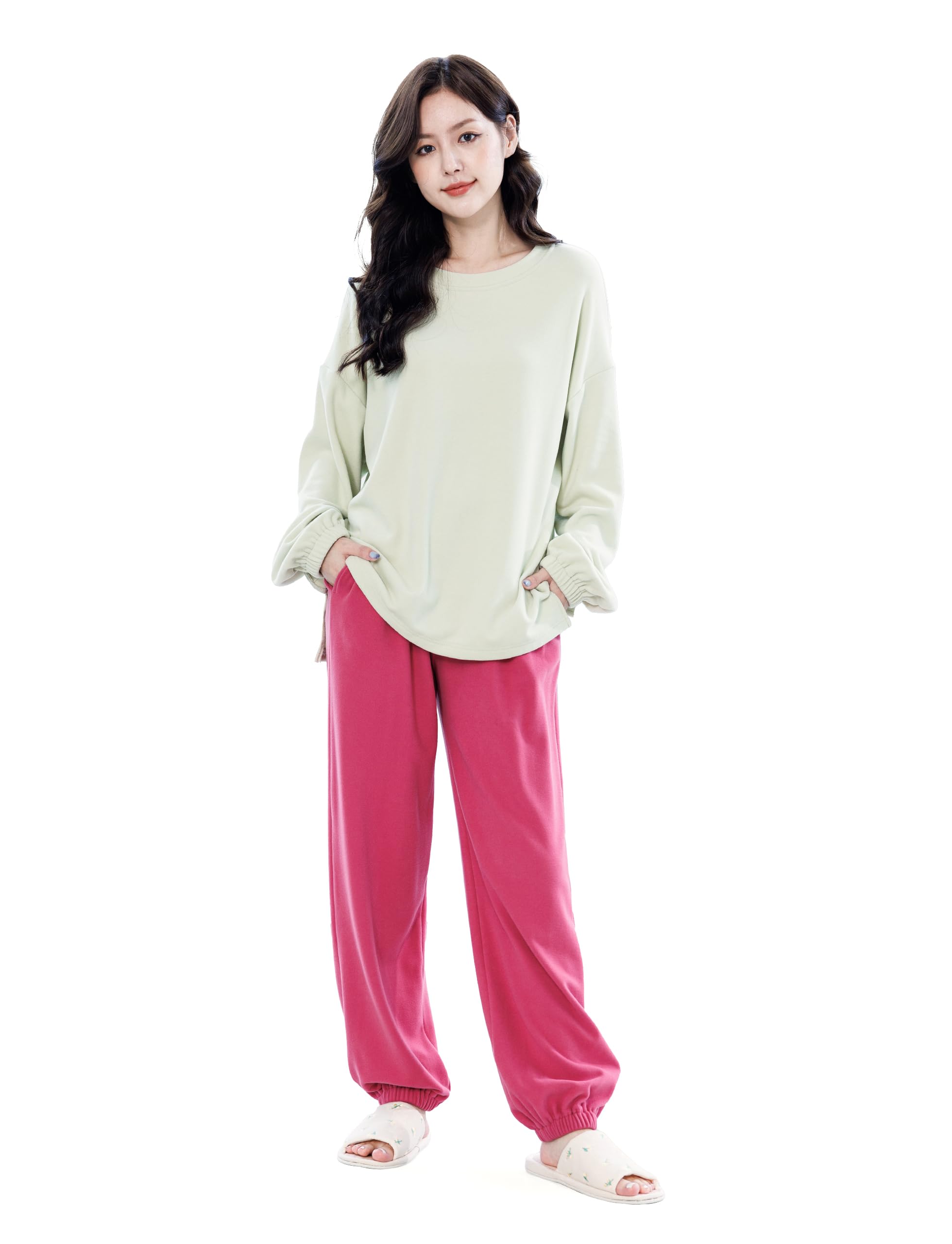 

MiniZaru Loungewear Pajama Long Warm and for and Winter Size Women s Set, Sleeve, Cute, Skin-Friendly Spring, Autumn, (Green, XL)