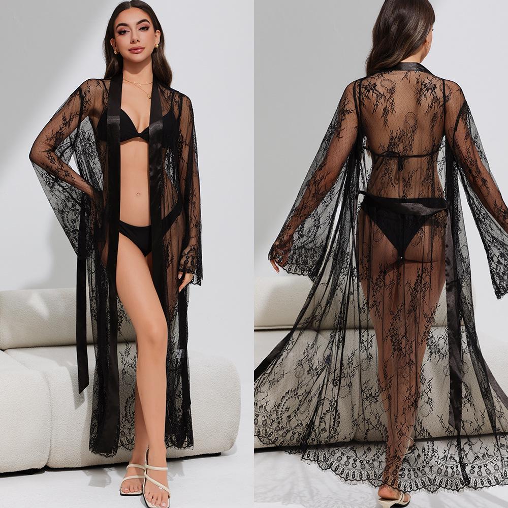 Yaoting Lace Robe: Sexy Long Nightgown Bathrobe Homewear Pajamas 3577