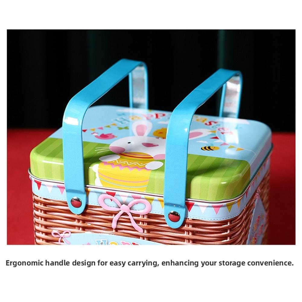 Cartoon Design Iron Cookie Biscuit Tin Box with Handle for Candy and Snack Storage with Moisture Proof Tight Lid