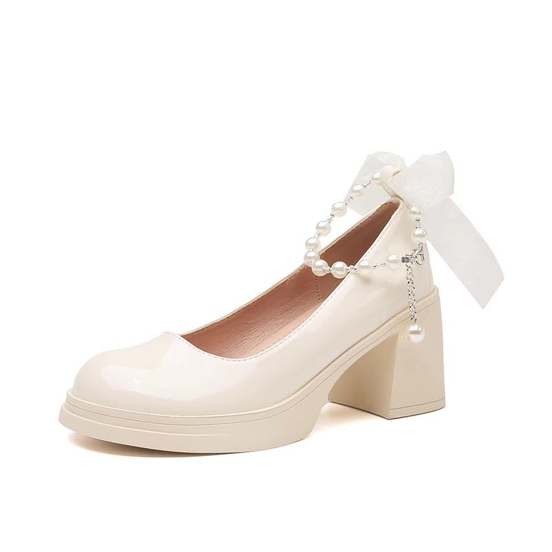 White high heels children's spring and summer new gentle wind Mary Jane women's shoes light mouth thick heel single shoes