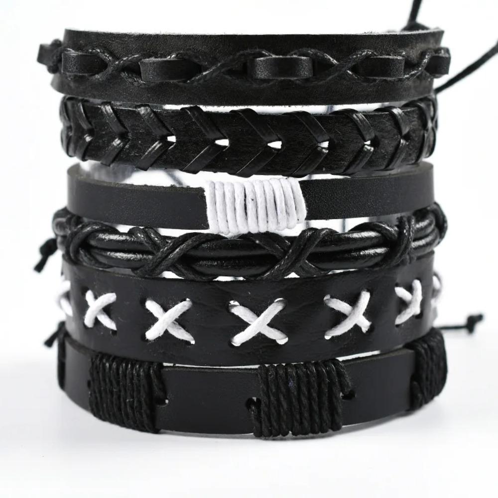 1 Mode-Armband Wikinger-Armband Für Männer Handgelenk-Armbänder Geflochtenes Totenkopf-Hand-Schmuckstück Verstellbares Leder-Set-Armband Für Leder
