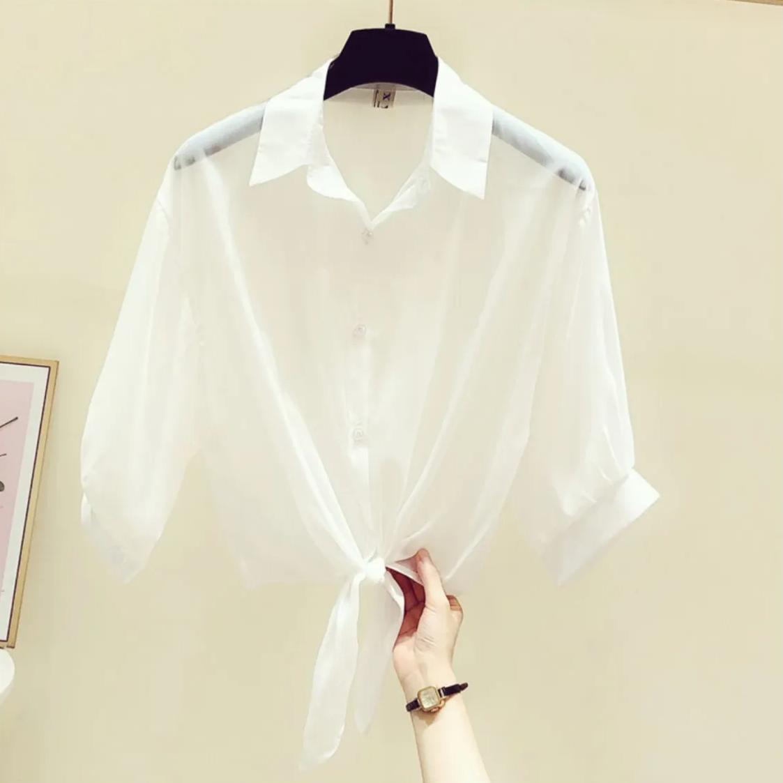 

Блузка женская пляжная стиль сексуальное пальто с короткими рукавами шифоновый топ шаль солнцезащитная одежда кондиционер кардиган M белый