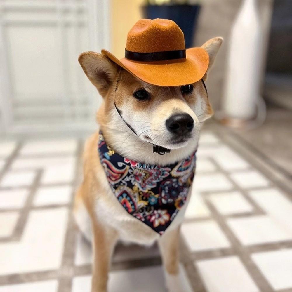 Cute Pet Cowboy Hat Breathable Cosplay Cap Bandana Pet Supplies Pet Costume  For Cats and Dogs