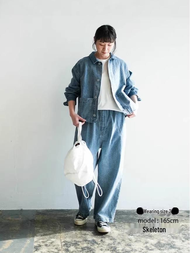 Japanese Women's Casual Cotton Denim Cardigan with Chest Pocket