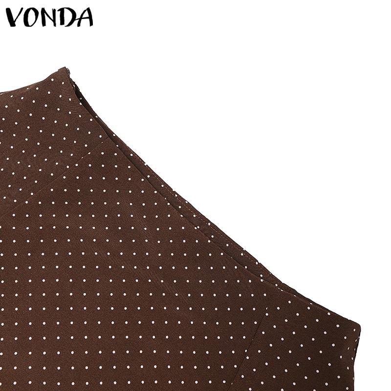 VONDA Women High Zip-up Waist Polka Dots A-Line Long Skirts
