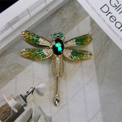 Mode Luxus Vintage Nette Libelle Broschen Große Grüne Farbe Kristall Emaille Tier Brosche Dame Party Pins Geburtstag Geschenke