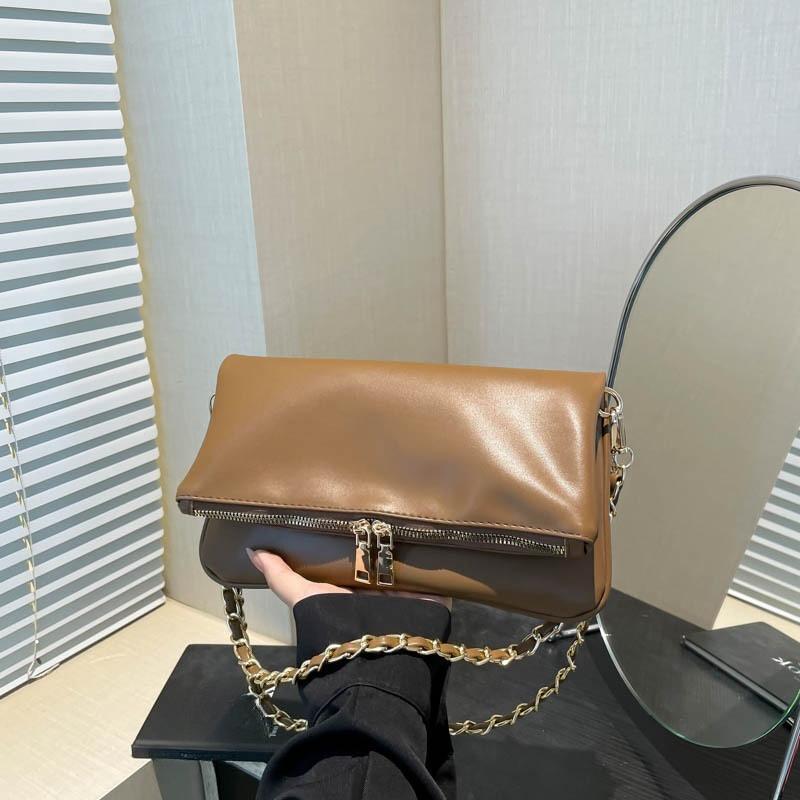 Sac à underarm tendance en cuir huilé, Texture simple et élégante, Sac bandoulière à chaîne unique