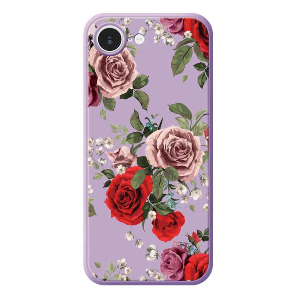 For iPhone 16e Case Red and Pink Flowers Pattern Printing Straight Edge TPU Phone Back Cover
