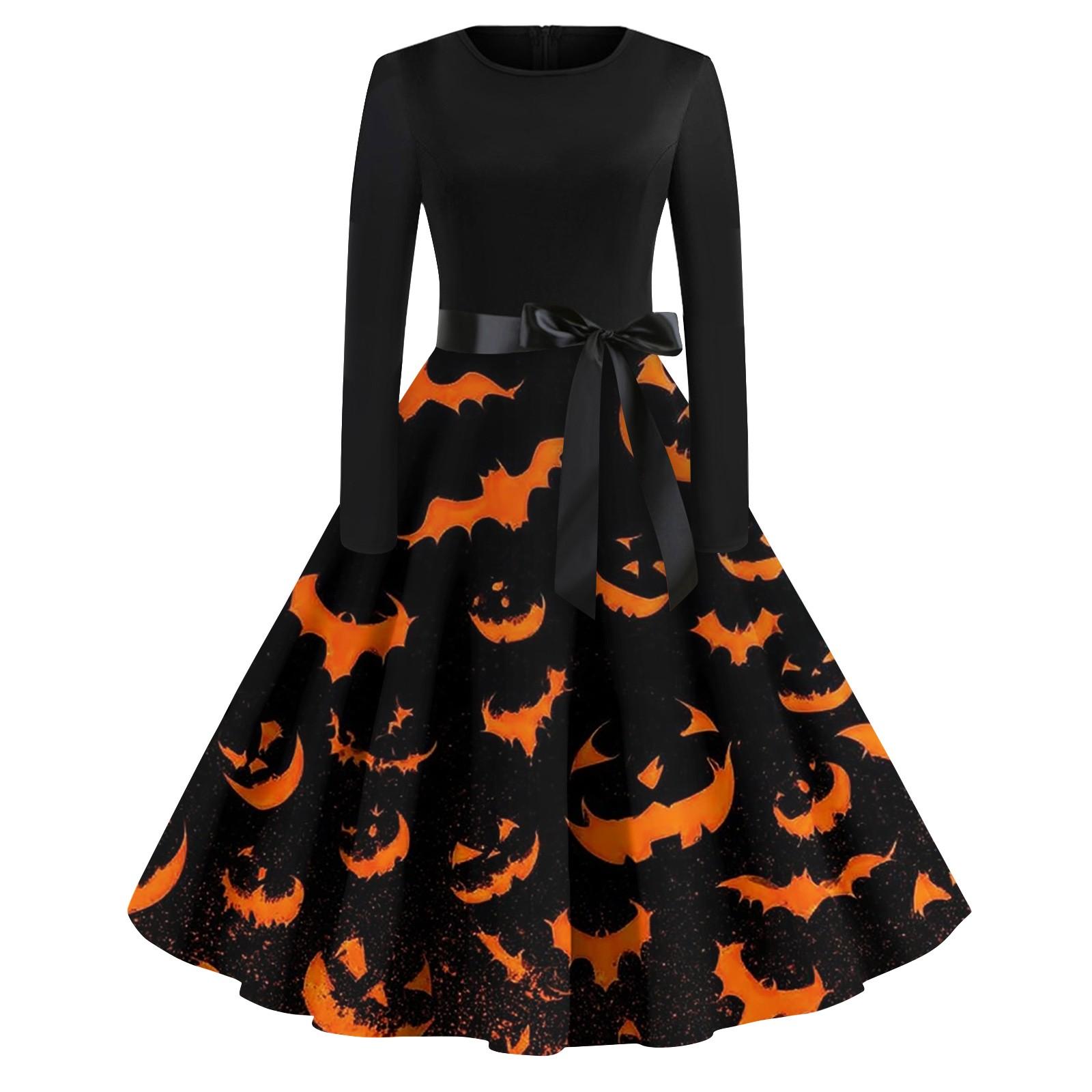

Женские модные платья с круглым вырезом, повседневные, приталенные, с принтом на Хэллоуин, с длинным рукавом XXL
