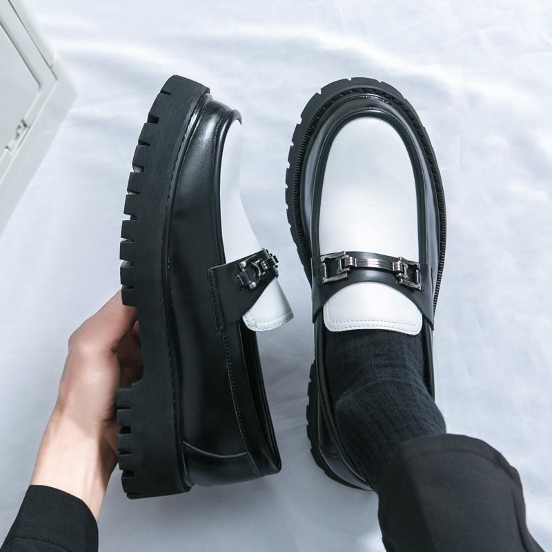 Fashion Luxury Men Thick Bottom Loafers Slip On Leather Shoes Black Casual Business Dress Shoes Mens Wedding Party Office Fashion Shoes