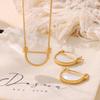 French Retro Geometric White Mother-of-Pearl Pendant Clavicle Chain Earrings In Titanium Steel and 18K Gold for Women