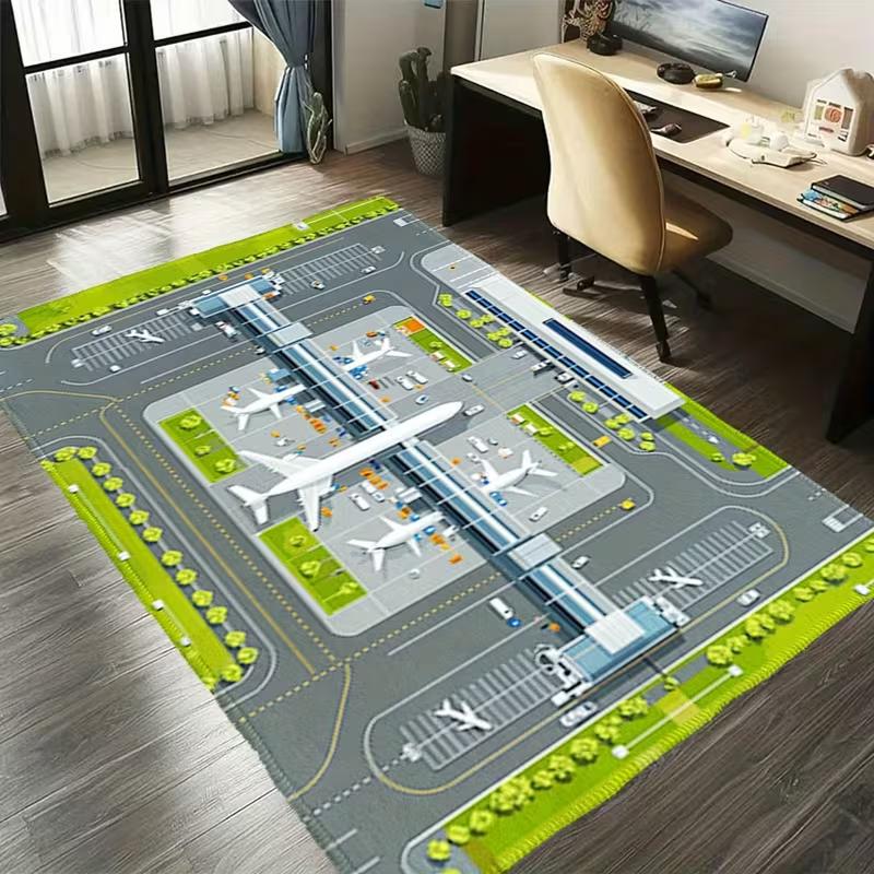 Tappeto con Motivo Vista Aerea Aeroporto Tappeto alla Moda per Soggiorno Camera da Letto, Decorazione Casa per Giocatori, Tappeto Decorazione Stanza Adolescenti