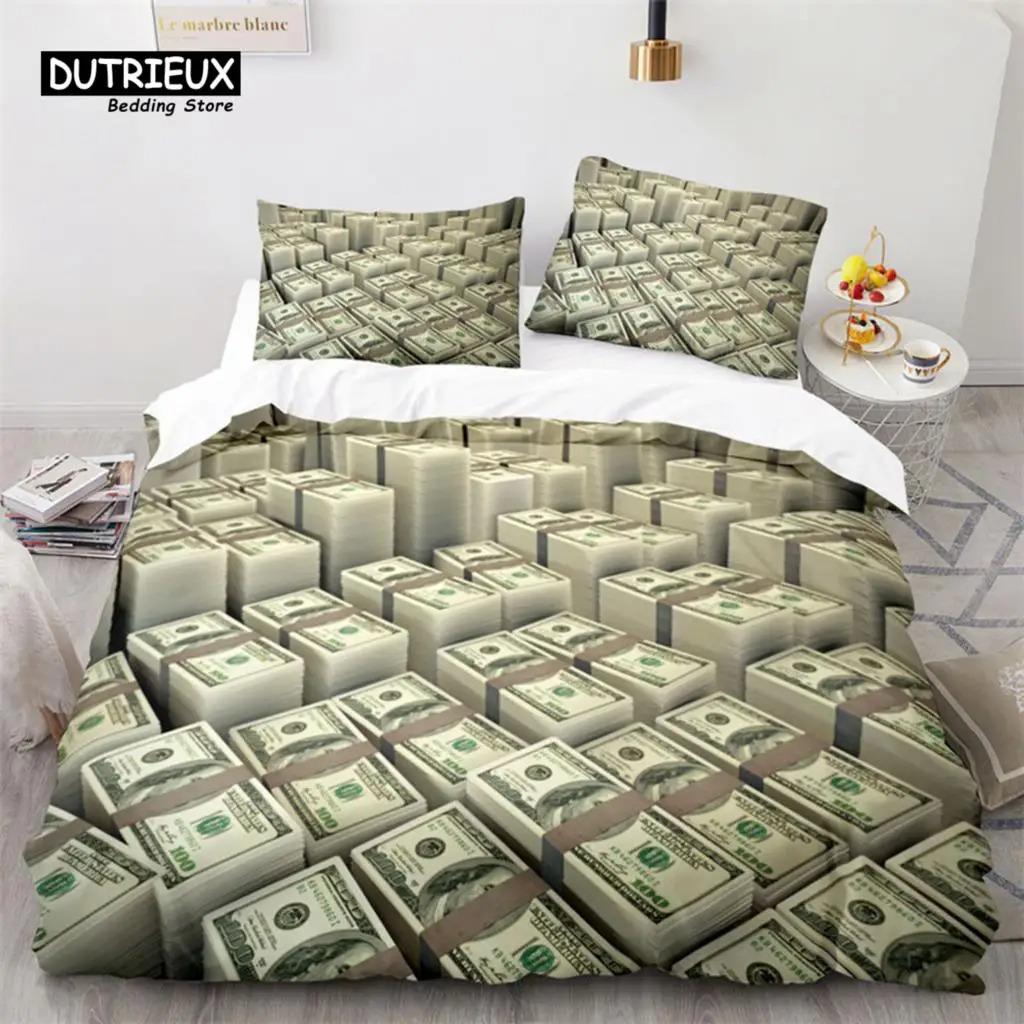 Money Bedding Set Microfiber Dollar Bills of United States Print Duvet Cover Twin King Queen Size For Kids Adults Bedroom Decor