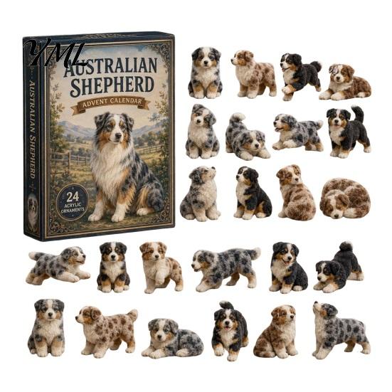 Conto alla Rovescia di Natale Divertente 2026 Calendario dell'Avvento per Cani, Set di Ornamenti Acrilici da 24 Giorni con Mini Regali di Compleanno per Cuccioli per Bambini Figure, Albero Piatto 2D