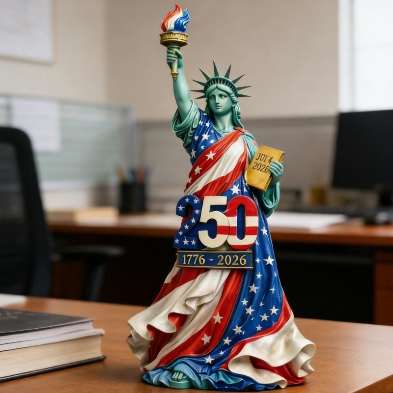 Contemporary Statue Of Liberties Miniature Sculpture With American Flag Design Collector Desk Accent Ornament Gift