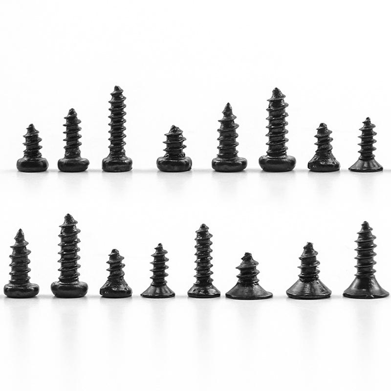 Black KA Mixed Self-Tapping Screw Set: Cross Countersunk, Flat, Round, and Pan Head