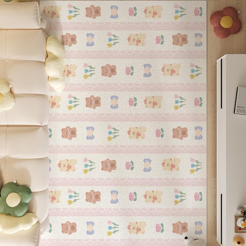 Rimmed Carpet Living Room Cartoon Girl Sofa Bedroom Care-Free Cozy Non-Slip Waterproof Bedside Rugs Home Decoration