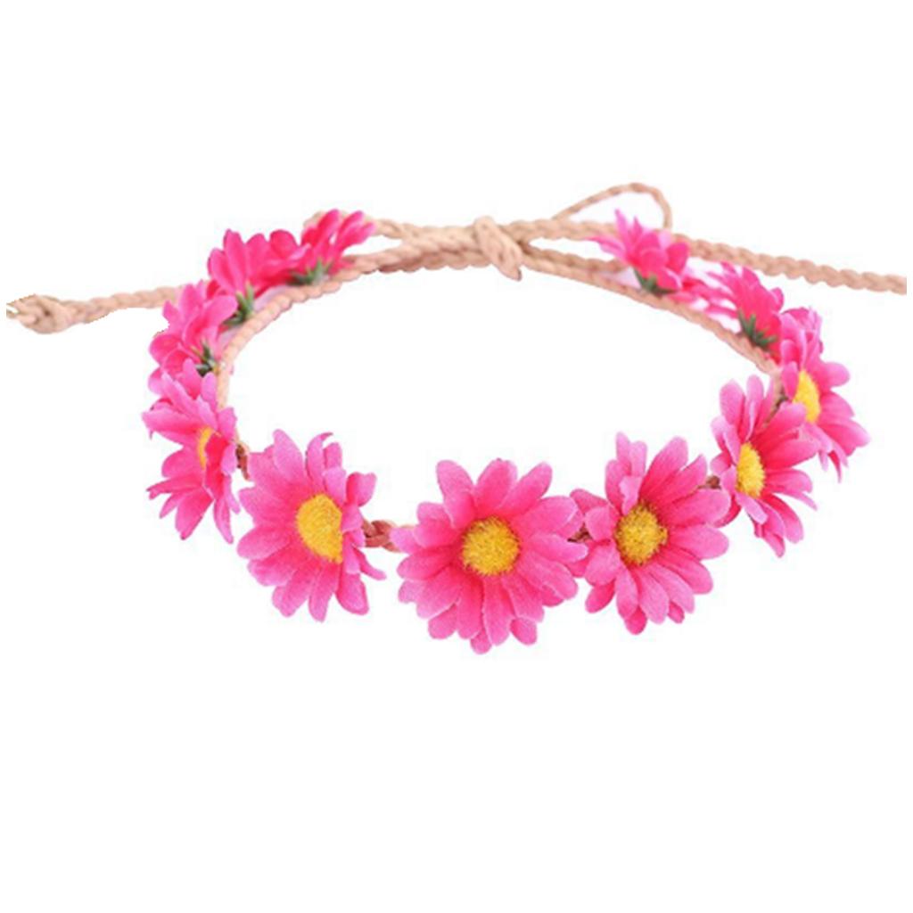 Boho Flower Headband Hair Wreath Floral Garland Crown Halo Headpiece with Ribbon
